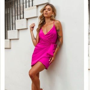 Selfie Leslie Medellin Gathered Detail Side-Tie Wrap Dress hot pink